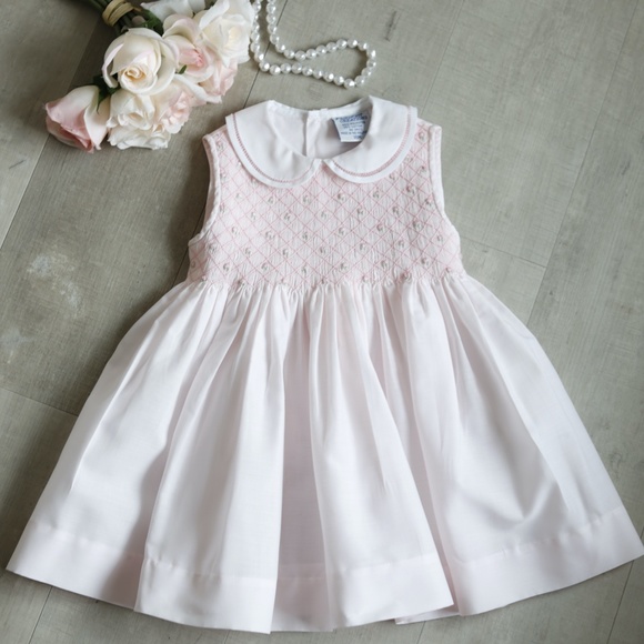Pink Dress Smocked Collar Friedknit by Feltman Brothers Size 18 Month NWOT - Picture 1 of 5